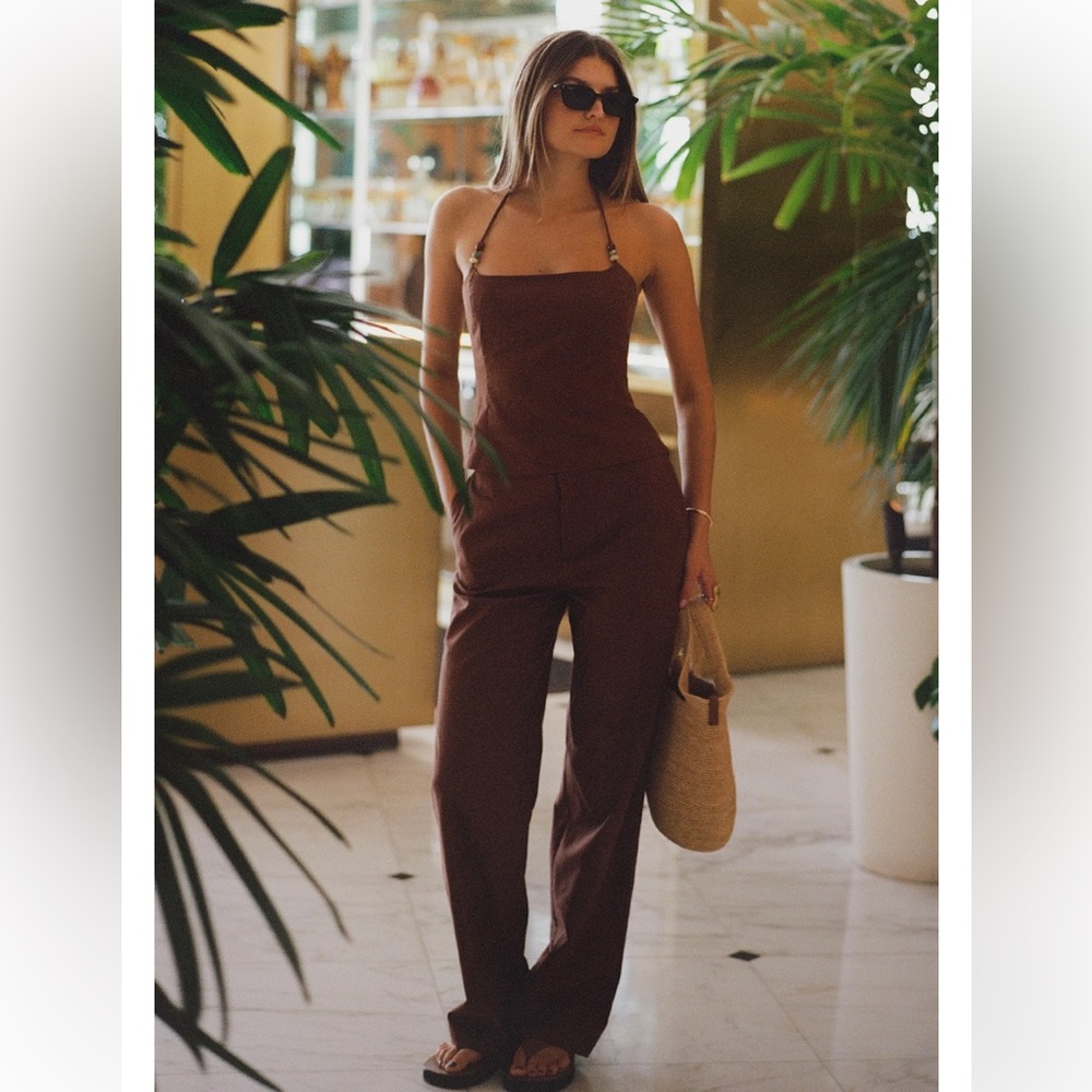 Few Moda x Sara Walker Brown Linen Bland Straight Leg‎ Pants Size 0 Minimalist